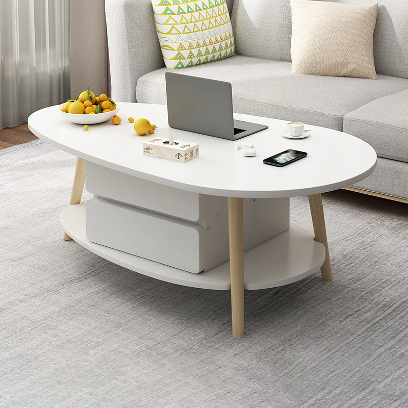 Contemporary Wooden Coffee Table 4 Legs Cocktail Table with Shelf 35.5"L x 20"W x 16.5"H White Drawers Included Clearhalo 'Coffee & Accent Tables' 'Coffee Tables' 'coffee_tables' 'furn' 'furn_coffee_tables' 'Furniture' 'Living Room Furniture' 7656314