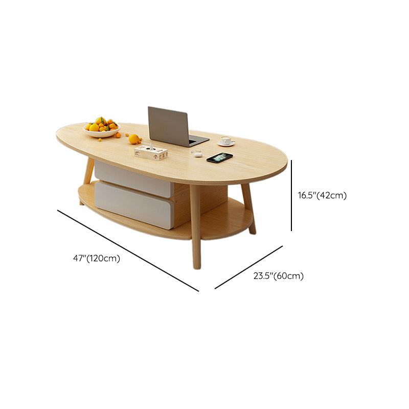 Contemporary Wooden Coffee Table 4 Legs Cocktail Table with Shelf Clearhalo 'Coffee & Accent Tables' 'Coffee Tables' 'coffee_tables' 'furn' 'furn_coffee_tables' 'Furniture' 'Living Room Furniture' 7656324