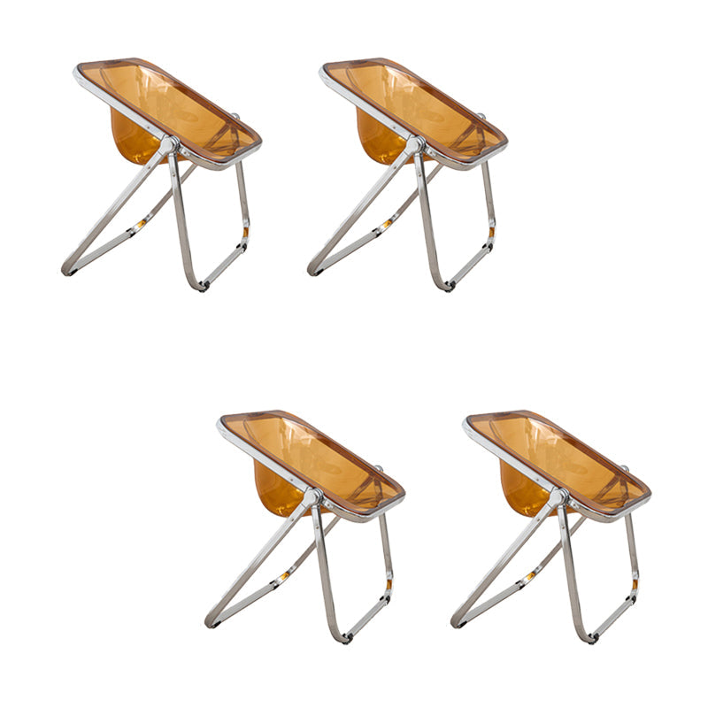 Modern Style Dining Chair Plastic Folding Side Chair for Dining Room Orange Silver 4 Piece Set Clearhalo 'Dining Chairs' 'Dining Tables & Seating' 'dining_chair' 'furn' 'furn_dining_chair' 'Furniture' 'Kitchen & Dining Furniture' 7656793