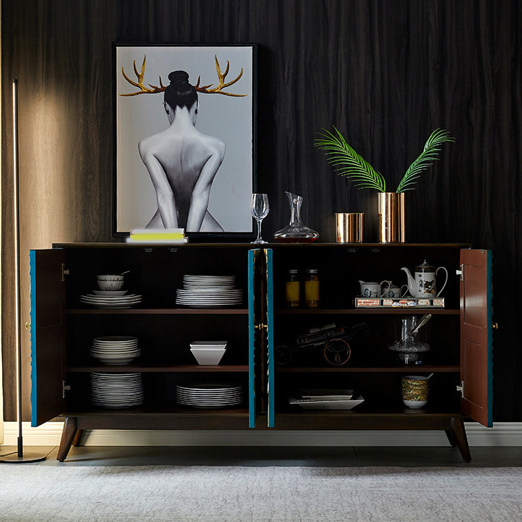 Scaffali regolabili in stile glam credenza a buffet in legno massiccio con porte