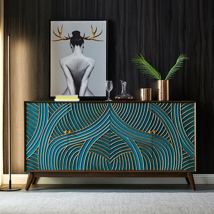 Scaffali regolabili in stile glam credenza a buffet in legno massiccio con porte