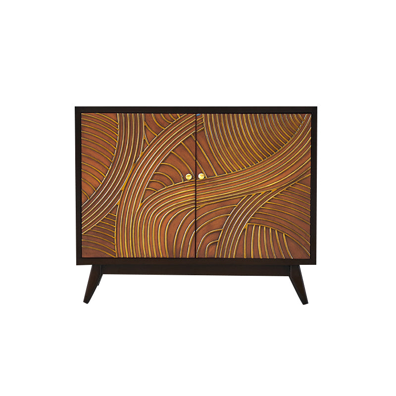 Scaffali regolabili in stile glam credenza a buffet in legno massiccio con porte