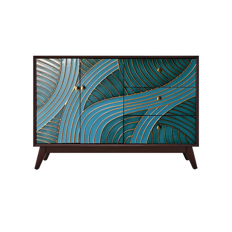 Scaffali regolabili in stile glam credenza a buffet in legno massiccio con porte