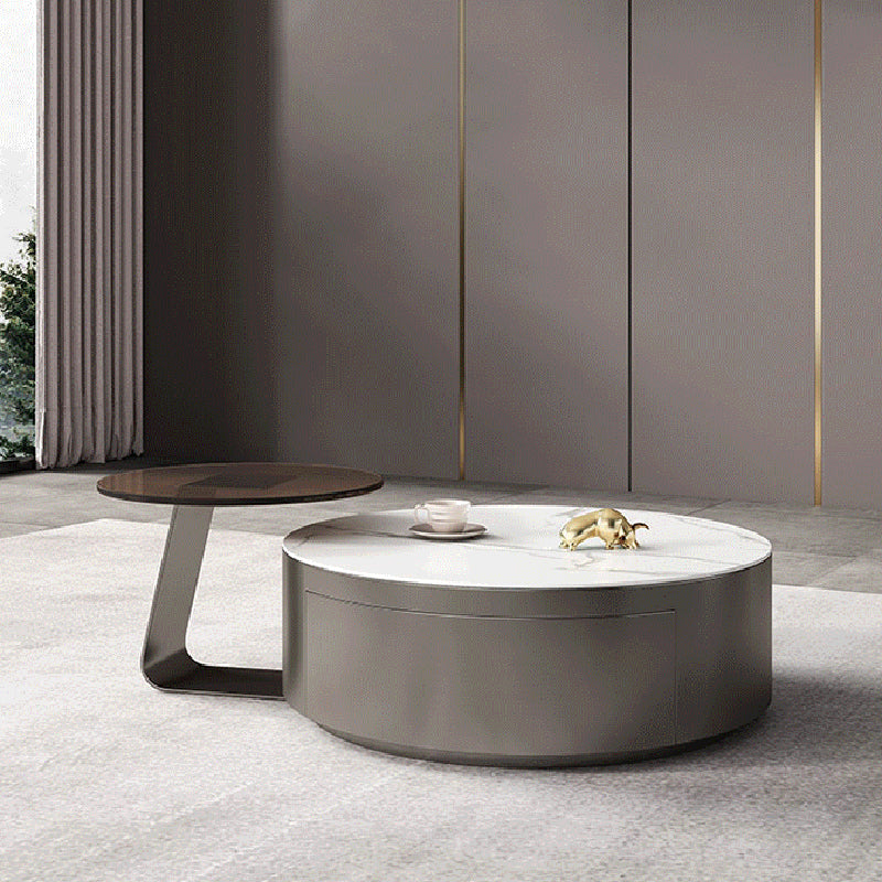 Glam Drum Coffee o End Table con cassetti di stoccaggio in ardesia