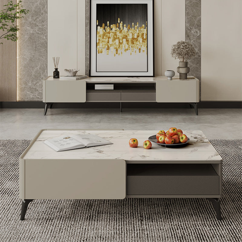 4 gambe caffettiera o tavolo da tavolo finale con cassetti di stoccaggio rettangolo bianco