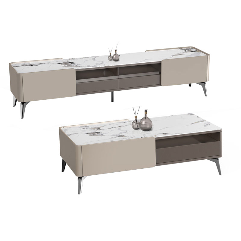 4 gambe caffettiera o tavolo da tavolo finale con cassetti di stoccaggio rettangolo bianco