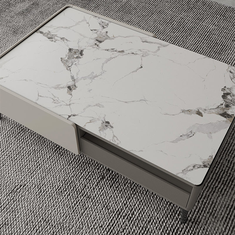 4 gambe caffettiera o tavolo da tavolo finale con cassetti di stoccaggio rettangolo bianco