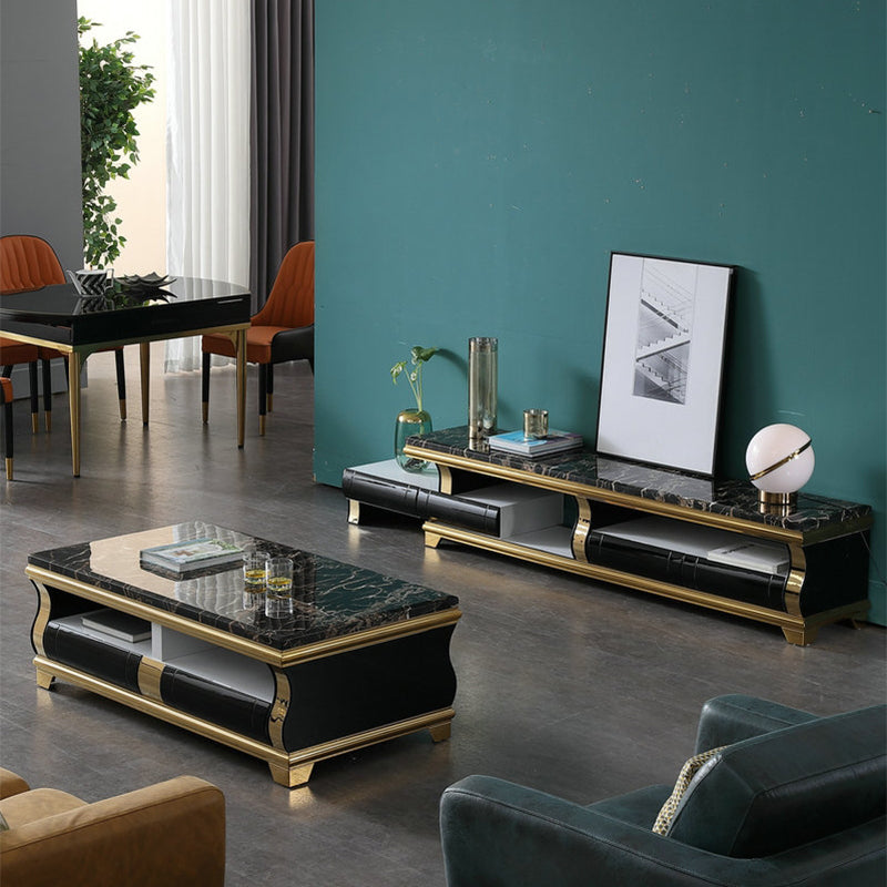 Marble Coffee or End Table with Storage Drawers Rectangle Block Clearhalo 'Coffee & Accent Tables' 'Coffee Tables' 'coffee_tables' 'furn' 'furn_coffee_tables' 'Furniture' 'Living Room Furniture' 7657550