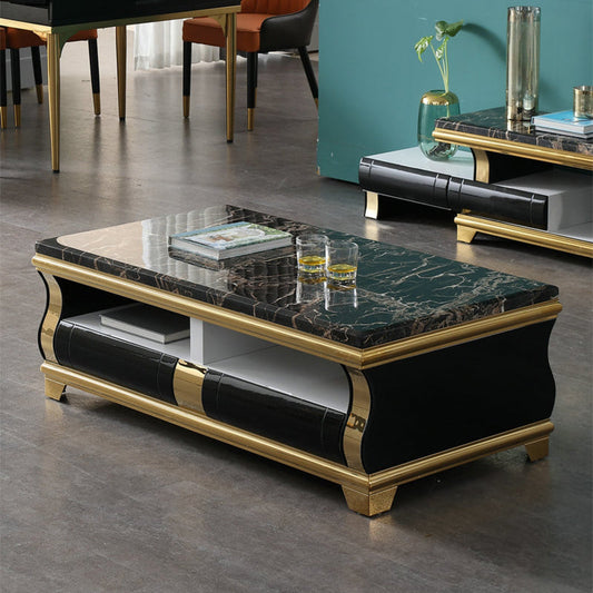 Marble Coffee or End Table with Storage Drawers Rectangle Block Clearhalo 'Coffee & Accent Tables' 'Coffee Tables' 'coffee_tables' 'furn' 'furn_coffee_tables' 'Furniture' 'Living Room Furniture' 7657552