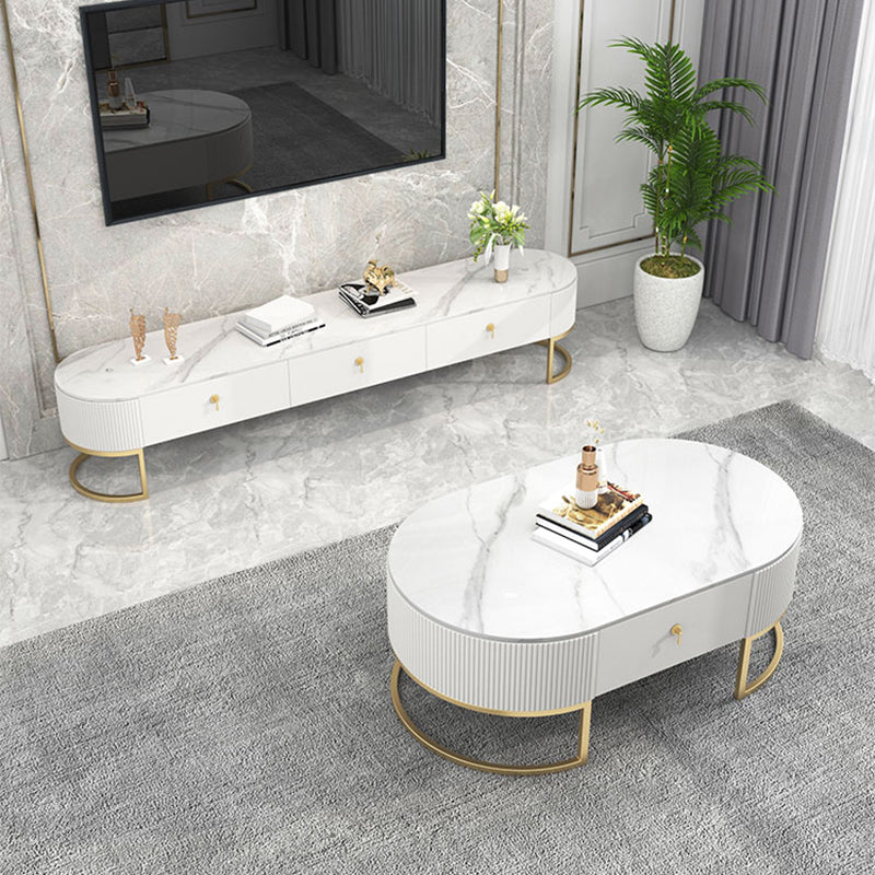 Slate Top Coffee or End Table with Storage Drawers Oval Frame Clearhalo 'Coffee & Accent Tables' 'Coffee Tables' 'coffee_tables' 'furn' 'furn_coffee_tables' 'Furniture' 'Living Room Furniture' 7657590