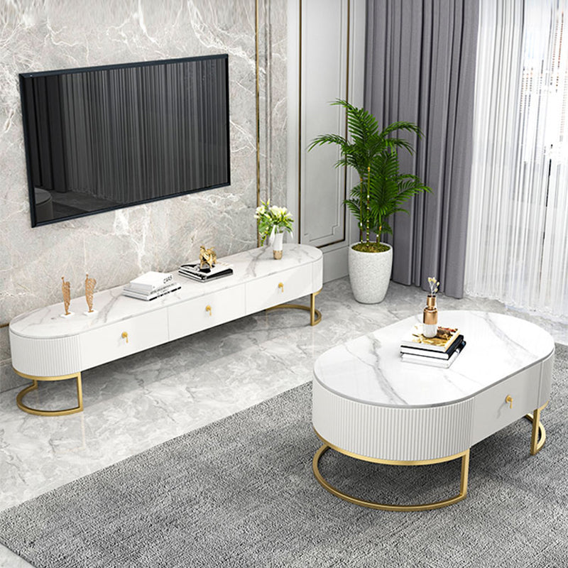 Slate Top Coffee or End Table with Storage Drawers Oval Frame Clearhalo 'Coffee & Accent Tables' 'Coffee Tables' 'coffee_tables' 'furn' 'furn_coffee_tables' 'Furniture' 'Living Room Furniture' 7657593