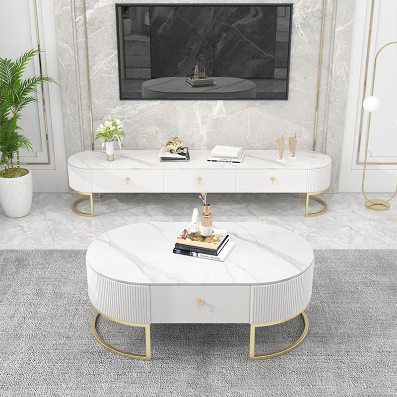 Slate Top Coffee or End Table with Storage Drawers Oval Frame Clearhalo 'Coffee & Accent Tables' 'Coffee Tables' 'coffee_tables' 'furn' 'furn_coffee_tables' 'Furniture' 'Living Room Furniture' 7657594