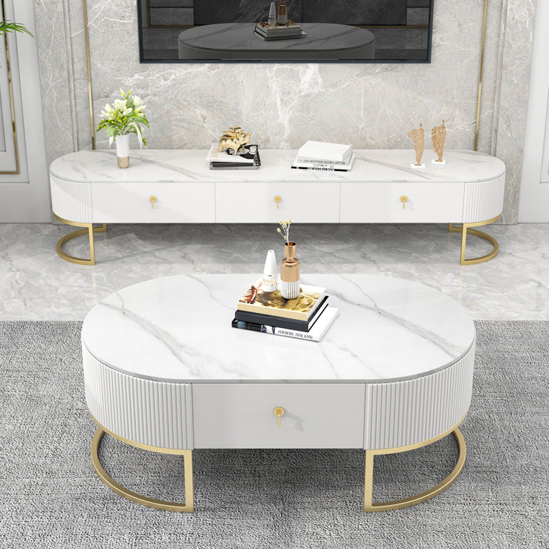 Slate Top Coffee or End Table with Storage Drawers Oval Frame Clearhalo 'Coffee & Accent Tables' 'Coffee Tables' 'coffee_tables' 'furn' 'furn_coffee_tables' 'Furniture' 'Living Room Furniture' 7657595