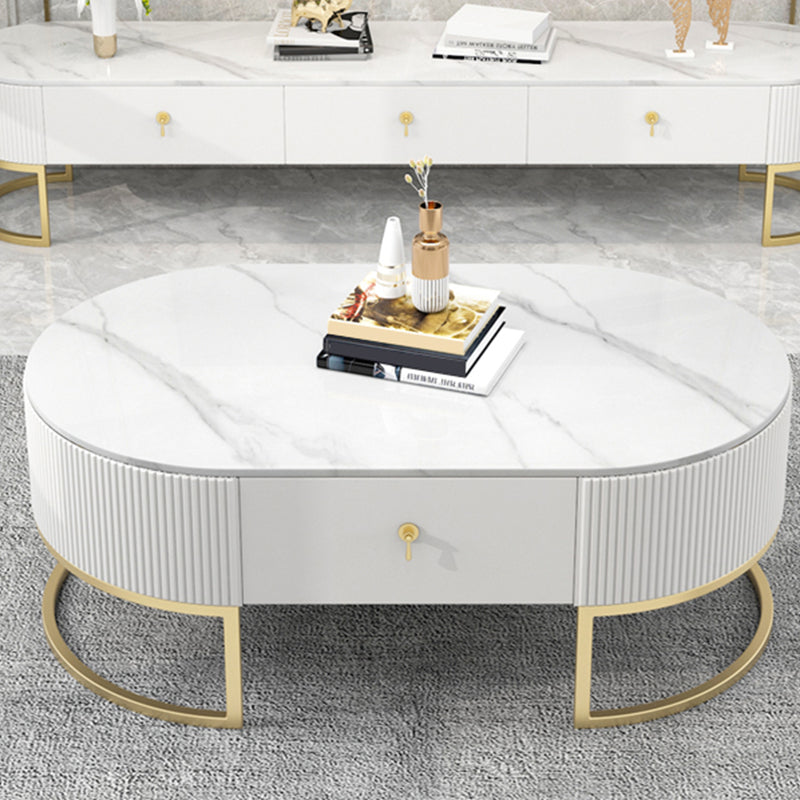 Slate Top Coffee or End Table with Storage Drawers Oval Frame Clearhalo 'Coffee & Accent Tables' 'Coffee Tables' 'coffee_tables' 'furn' 'furn_coffee_tables' 'Furniture' 'Living Room Furniture' 7657600
