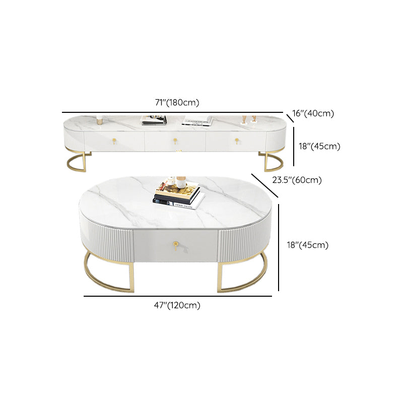 Slate Top Coffee or End Table with Storage Drawers Oval Frame Clearhalo 'Coffee & Accent Tables' 'Coffee Tables' 'coffee_tables' 'furn' 'furn_coffee_tables' 'Furniture' 'Living Room Furniture' 7657605