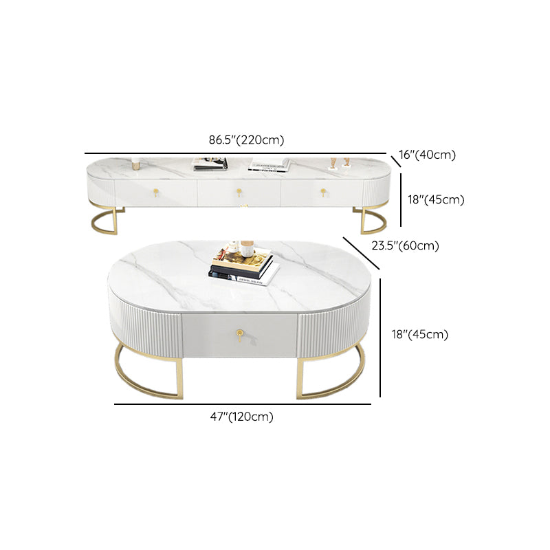 Slate Top Coffee or End Table with Storage Drawers Oval Frame Clearhalo 'Coffee & Accent Tables' 'Coffee Tables' 'coffee_tables' 'furn' 'furn_coffee_tables' 'Furniture' 'Living Room Furniture' 7657607