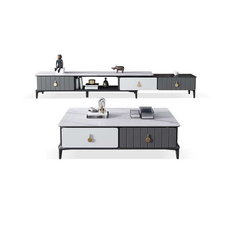 Mesa de cóctel de café de 4 piernas con cajones de almacenamiento Top de pizarra moderna