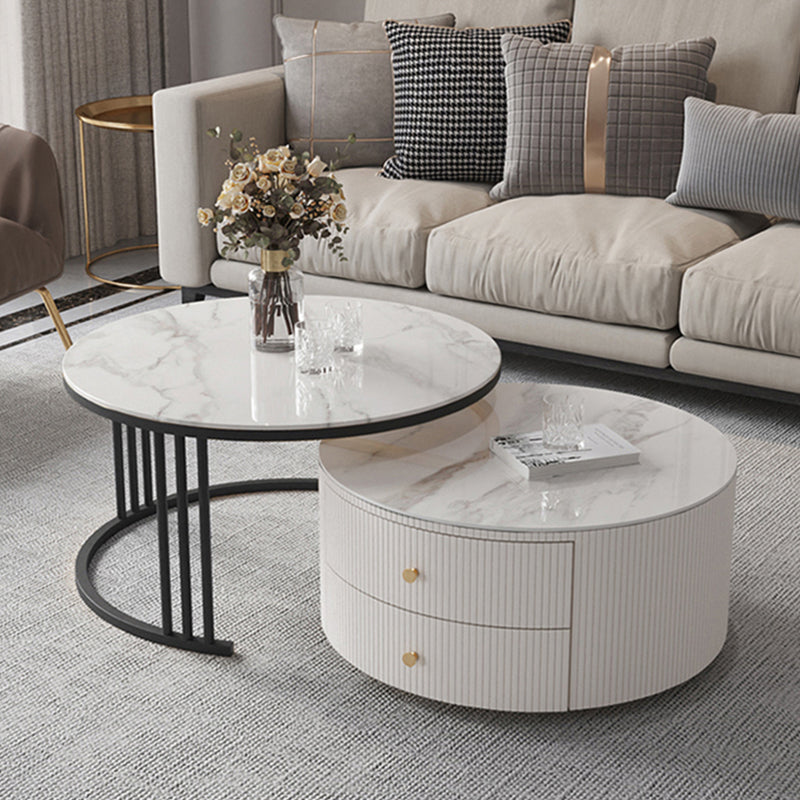 Frame Coffee Cocktail Table with Storage Drawers Round Slate Top Clearhalo 'Coffee & Accent Tables' 'Coffee Tables' 'coffee_tables' 'furn' 'furn_coffee_tables' 'Furniture' 'Living Room Furniture' 7657698