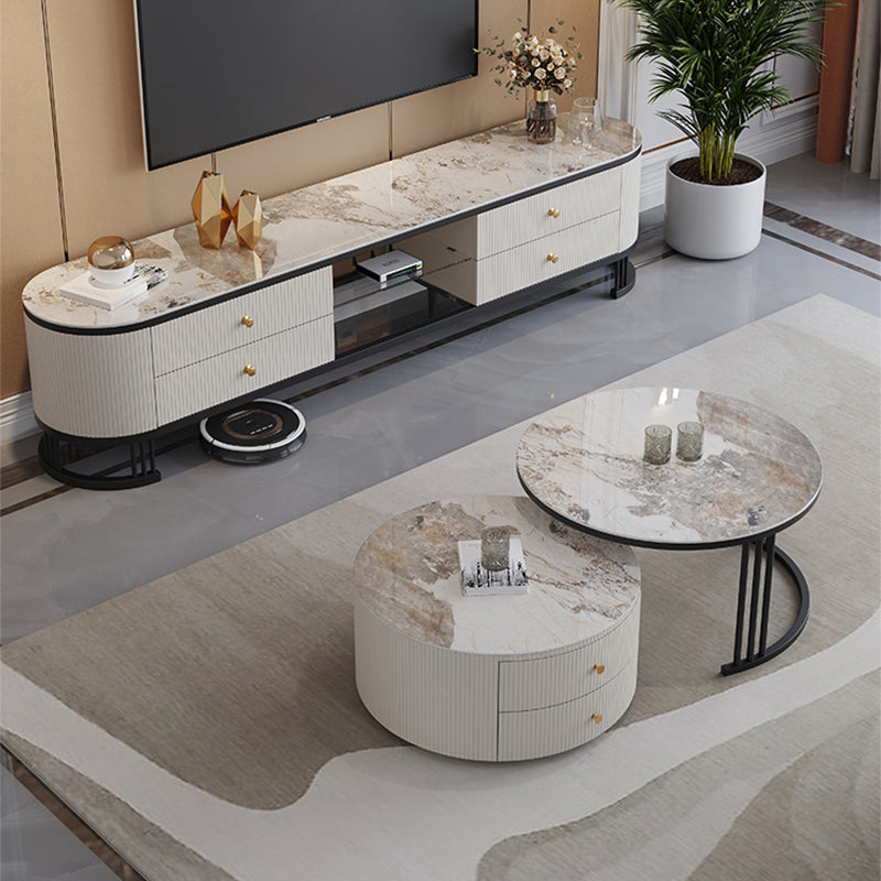 Frame Coffee Cocktail Table with Storage Drawers Round Slate Top Clearhalo 'Coffee & Accent Tables' 'Coffee Tables' 'coffee_tables' 'furn' 'furn_coffee_tables' 'Furniture' 'Living Room Furniture' 7657705