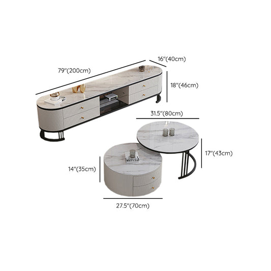 Frame Coffee Cocktail Table with Storage Drawers Round Slate Top Clearhalo 'Coffee & Accent Tables' 'Coffee Tables' 'coffee_tables' 'furn' 'furn_coffee_tables' 'Furniture' 'Living Room Furniture' 7657718