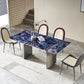 Mesa de comedor fija de piedra rectangular estilo simplicidad con pedestal doble