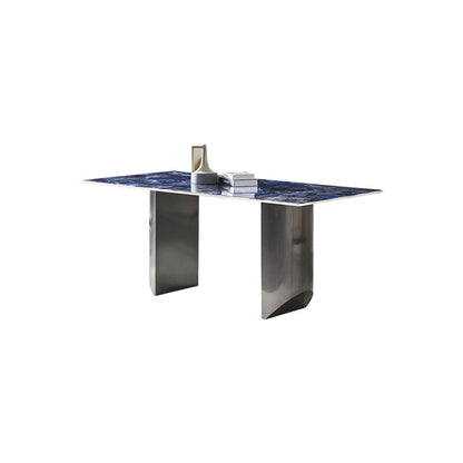 Mesa de comedor fija de piedra rectangular estilo simplicidad con pedestal doble