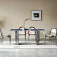 Mesa de comedor fija de piedra rectangular estilo simplicidad con pedestal doble