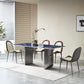 Mesa de comedor fija de piedra rectangular estilo simplicidad con pedestal doble