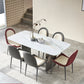 Mesa de comedor fija de piedra rectangular estilo simplicidad con pedestal doble