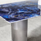 Mesa de comedor fija de piedra rectangular estilo simplicidad con pedestal doble