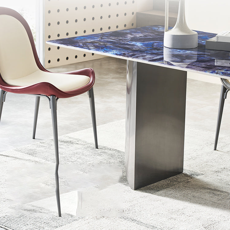 Mesa de comedor fija de piedra rectangular estilo simplicidad con pedestal doble