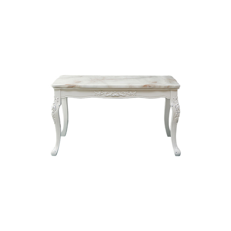 White Color Rectangle Marble Fixed Dinner Table with 4 Legs for Dining Room