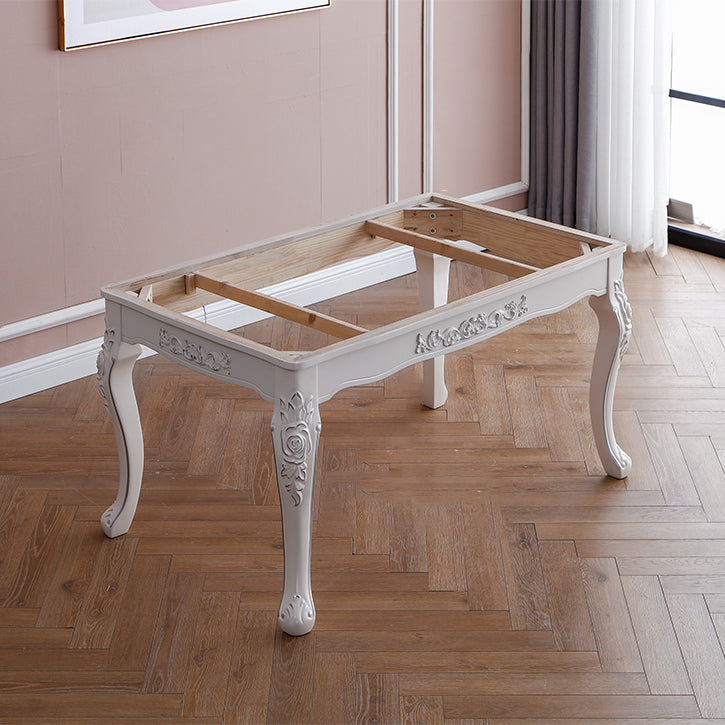 White Color Rectangle Marble Fixed Dinner Table with 4 Legs for Dining Room