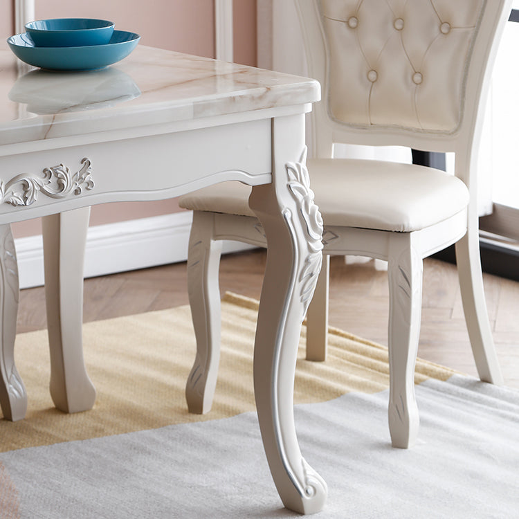 White Color Rectangle Marble Fixed Dinner Table with 4 Legs for Dining Room