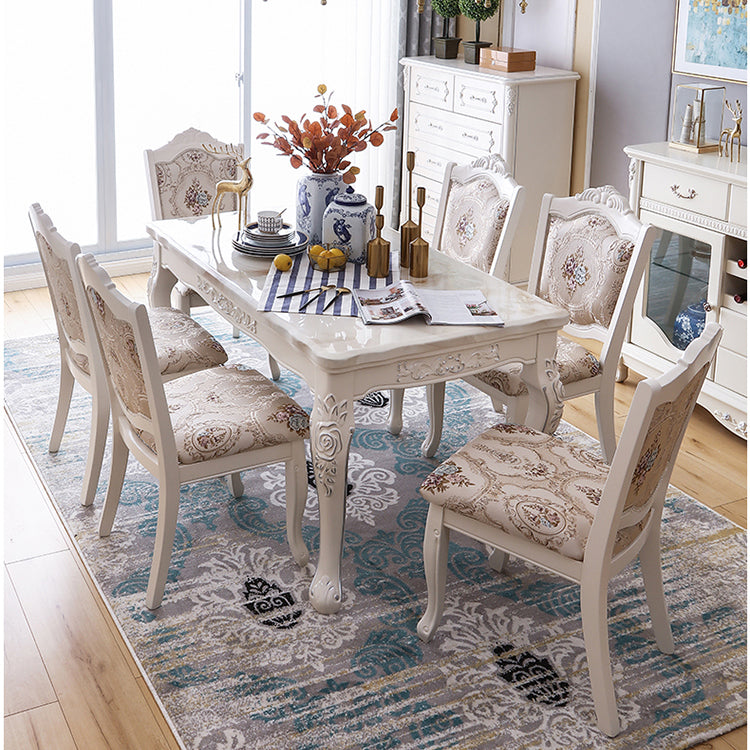 White Color Rectangle Marble Fixed Dinner Table with 4 Legs for Dining Room