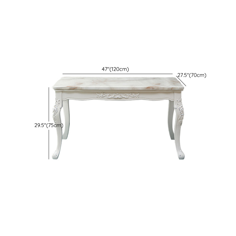 White Color Rectangle Marble Fixed Dinner Table with 4 Legs for Dining Room