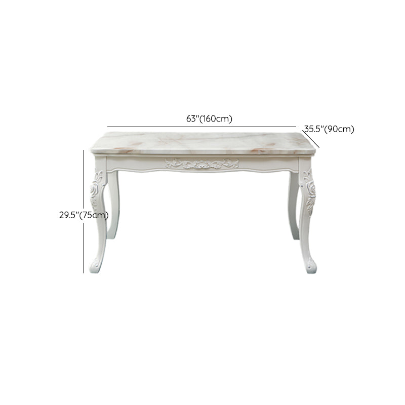 White Color Rectangle Marble Fixed Dinner Table with 4 Legs for Dining Room