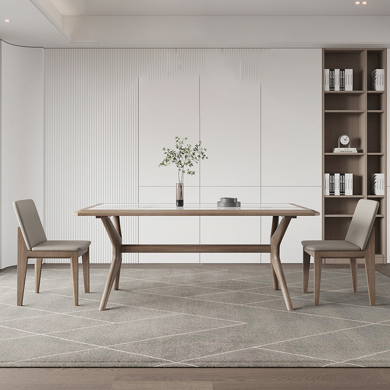 Modern Rectangular Stone Top Dining Table with Solid Wood Legs for Living Room Clearhalo 'Dining Tables & Seating' 'Dining Tables' 'dining_table' 'furn' 'furn_dining_table' 'Furniture' 'Kitchen & Dining Furniture' 7658843