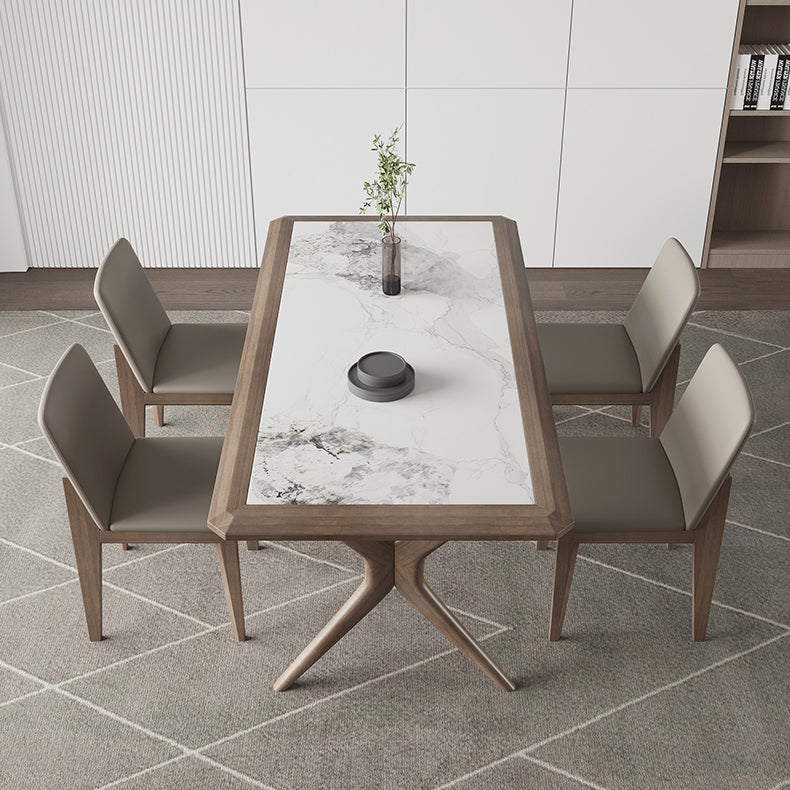 Modern Rectangular Stone Top Dining Table with Solid Wood Legs for Living Room Clearhalo 'Dining Tables & Seating' 'Dining Tables' 'dining_table' 'furn' 'furn_dining_table' 'Furniture' 'Kitchen & Dining Furniture' 7658849