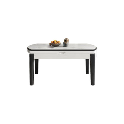 Modern Round Stone Top Dining Table Extendable for Small Spaces with Storage