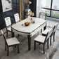 Modern Round Stone Top Dining Table Extendable for Small Spaces with Storage