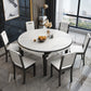 Modern Round Stone Top Dining Table Extendable for Small Spaces with Storage
