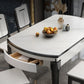 Modern Round Stone Top Dining Table Extendable for Small Spaces with Storage
