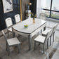 Modern Round Stone Top Dining Table Extendable for Small Spaces with Storage