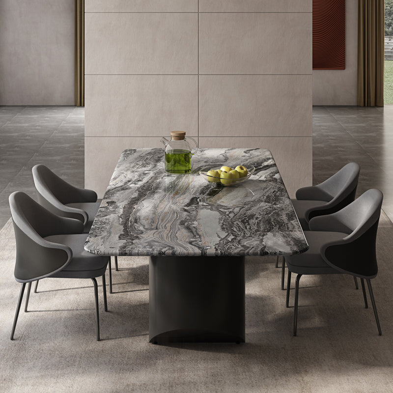 Simplicity Style Rectangle Marble Fixed Dinner Table with Double Pedestal