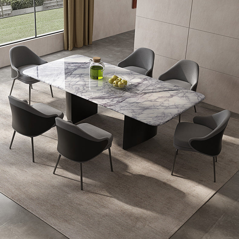 Simplicity Style Rectangle Marble Fixed Dinner Table with Double Pedestal
