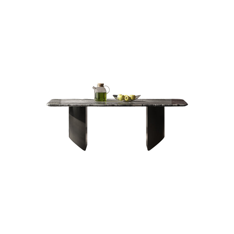 Simplicity Style Rectangle Marble Fixed Dinner Table with Double Pedestal