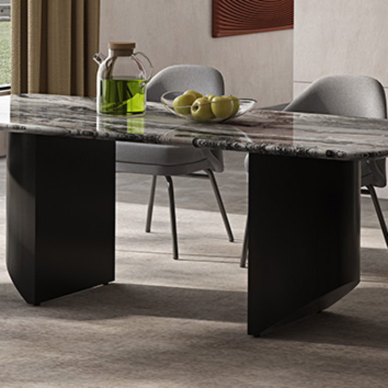 Simplicity Style Rectangle Marble Fixed Dinner Table with Double Pedestal