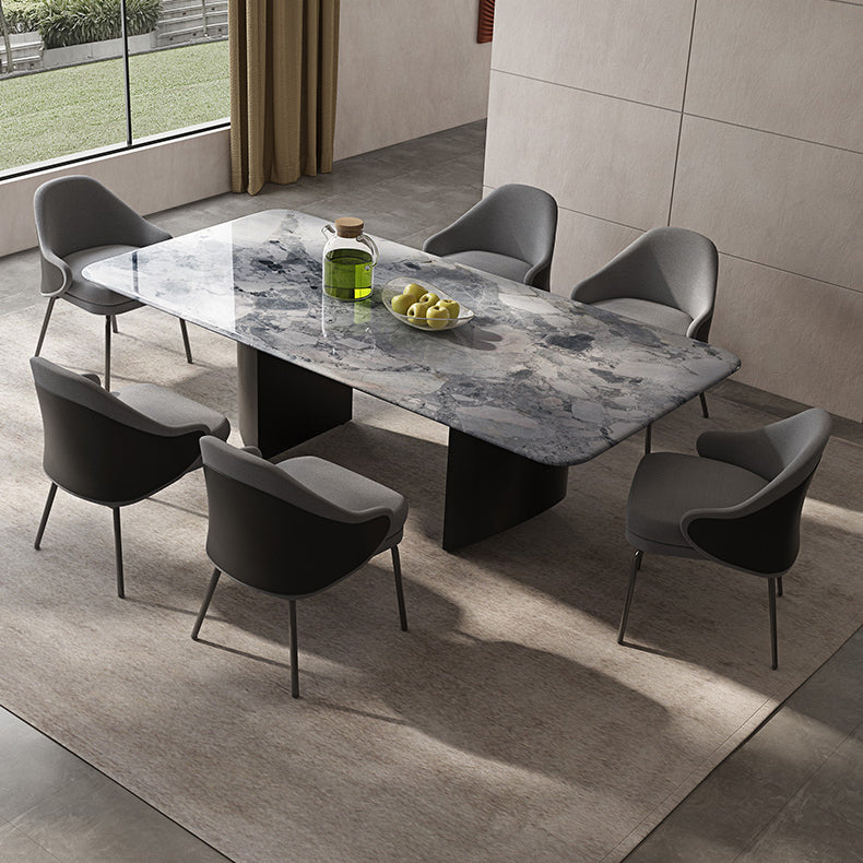 Simplicity Style Rectangle Marble Fixed Dinner Table with Double Pedestal