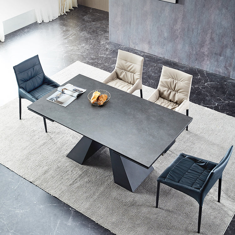 Rectangular Extendable Dining Table Modern Grey Stone Table Top for Dining Room
